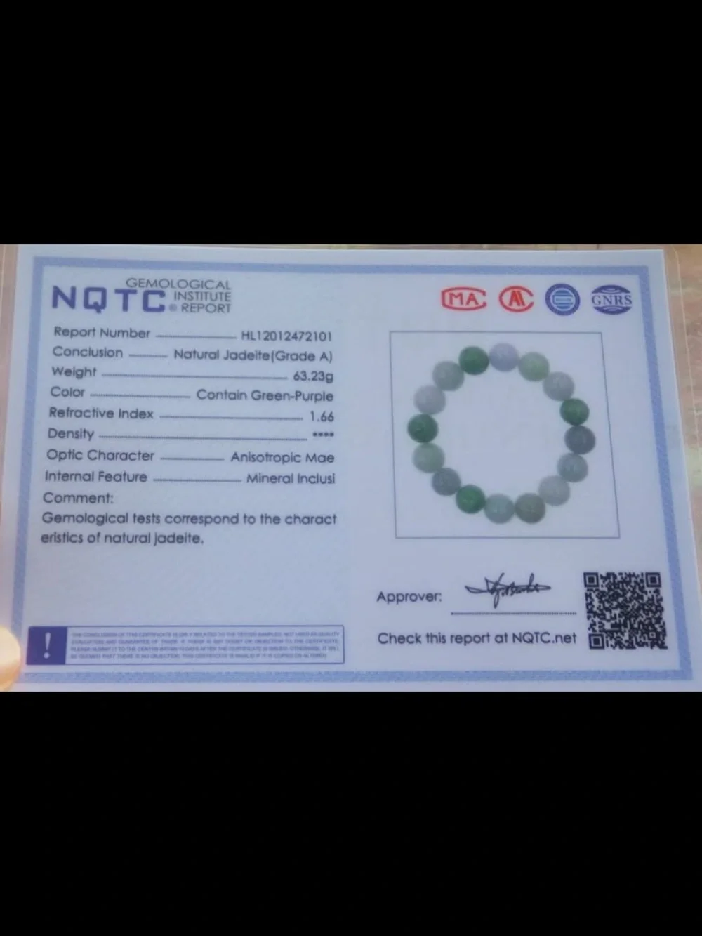 Elegant green certificate jadeite Jade wealth safety 13mm bead bracelet 7inches